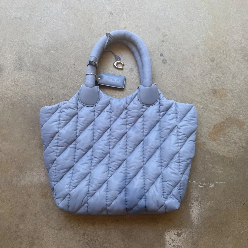 Coach Pillow Tote Bag Quilted Nylon Periwinkle Blue Puffer Large CP152